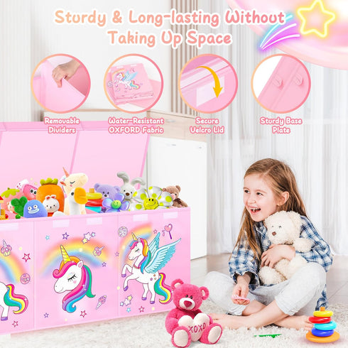 Extra Large Toy Chest - Collapsible Sturdy Toy Storage Organizer with Lids, 40"X14"X16" for Kids