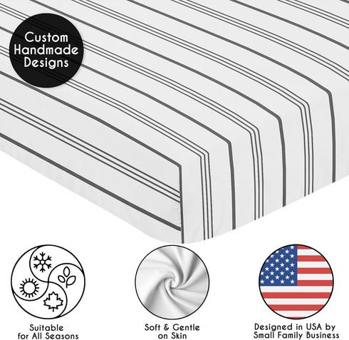 Sweet Jojo Designs Fitted Baby Crib Sheets (Grey and White Striped) for Boys or Girls, Infant Nursery, Toddler Room