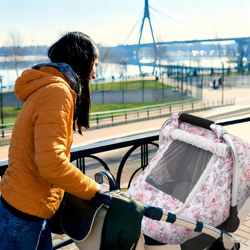 Car Seat Cover Baby Girls, Mink Dot Carseat Covers for Newborn with Breathable Mesh and Sun Shade Window, Warm Stretchy