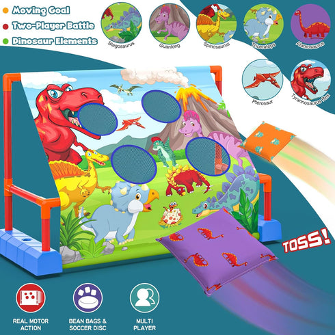 2-in-1 Moving Kick Toss Games for Kids - Light Up Hover Soccer Ball with Animal Bean Bag Toss, Indoor Outdoor Birthday