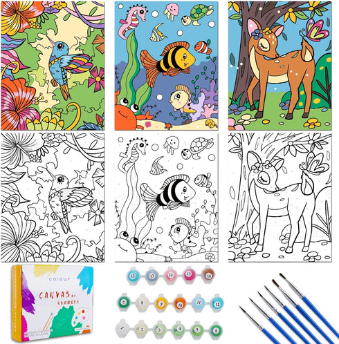 3 Pack Paint by Numbers for Kids Ages 8-12, 10*8" Color by Number Framed Canvas with 17 Acrylic Paint Pots and 6