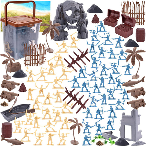 3 Otters 90PCS Pirate Toy Set, 2 Colors Pirate and Skeleton Warriors Figures with Accessories for Kids Birthday