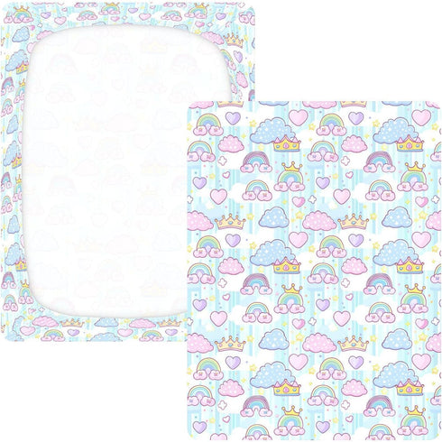 miaozhen 1 Pack 52x28 Cotton Baby Crib Sheets Ultra Soft Princess Dress Crown Cartoon Toddler Bed Cover for Nursery