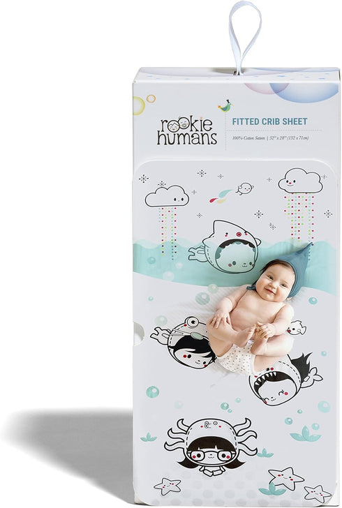 Rookie Humans Organic Cotton Sateen Fitted Crib Sheet: Dive in, Modern Nursery, Standard Crib Size (52 x 28 inches)