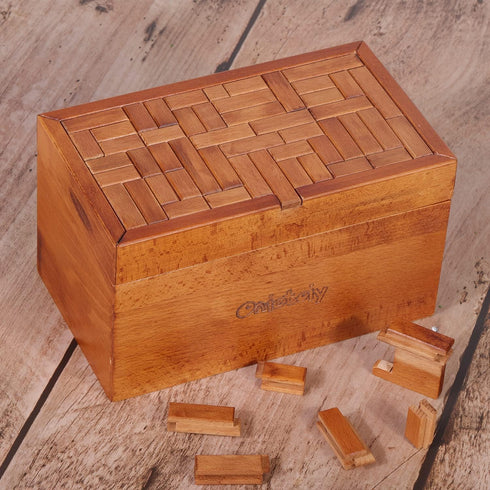 Big 32 Steps Wooden Secret Puzzle Box, Handmade Beech Wood Money Holder, Retro Compartment Brain Teaser Toy for Kids