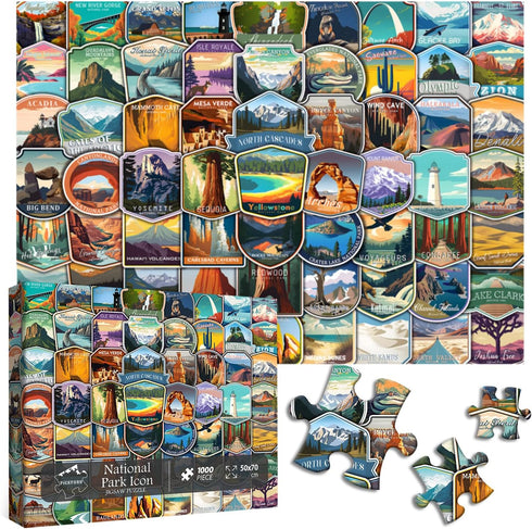 PICKFORU National Parks Puzzles for Adults, 1000 Pieces and up, Yellowstone Yosemite Zion Glacier Decor