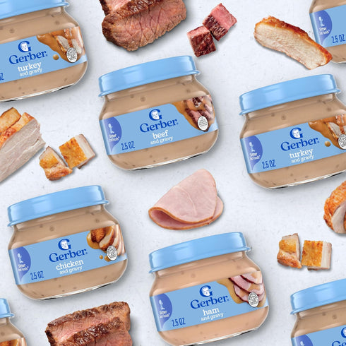 2 10-Pack Gerber Stage Baby Food, Beef and Gravy Jar, Baby Food Meat Puree, Baby Mealtime, Baby Puree Jars Glass