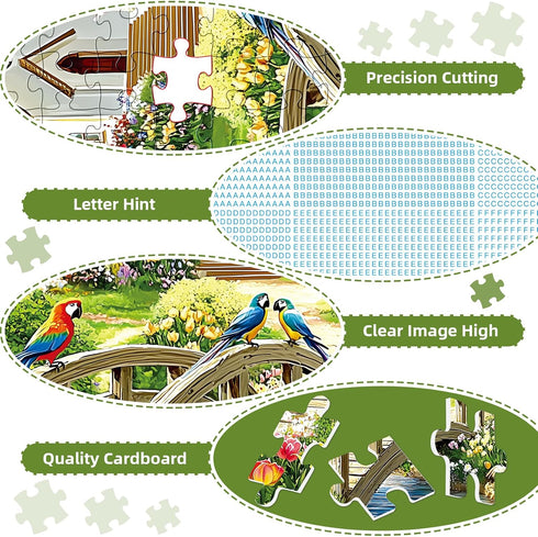 500 Gifts,20.5x15 Puzzles for Adults Pieces,Charming Lakeside Church Puzzle for Adults,Beautiful Flower & Parrot Jigsaw