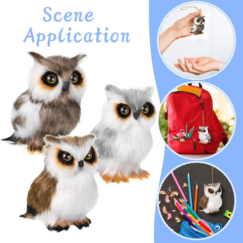 Mini Owl Plush Toy - 6 Pieces, 3.2 Inch Christmas Hanging Ornaments, Woodland Gray White
