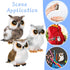 Mini Owl Plush Toy - 6 Pieces, 3.2 Inch Christmas Hanging Ornaments, Woodland Gray White