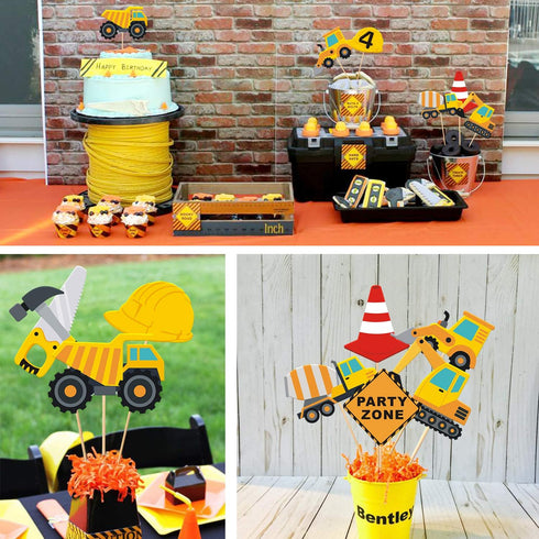 Faisichocalato 16pcs Construction Party Centerpiece Dump Truck Car Table Topper Decoration for Birthday Party Supplies