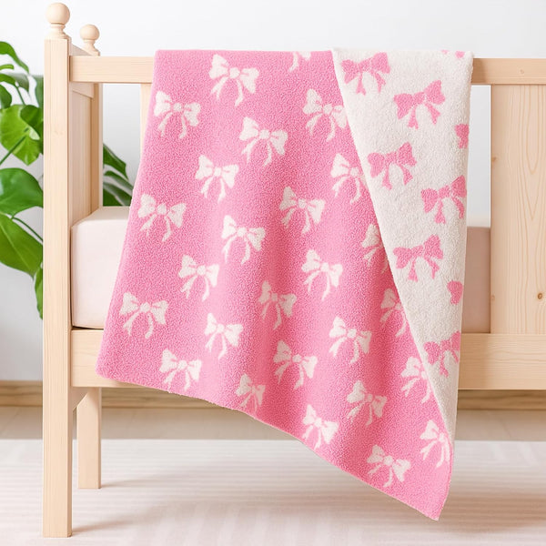 SmoothNovelty Pink Bow Baby Throw Blanket Cute Dual Side Microfiber Newborn Girl