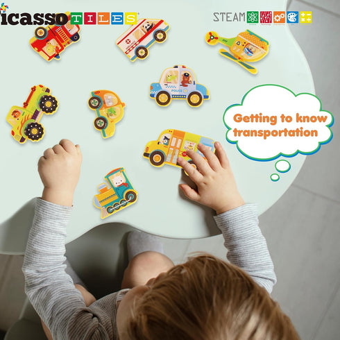 PicassoTiles 8pc Magnet Building Blocks Metro City, Vehicle Magnetized Action Figures, STEAM Educational Toys