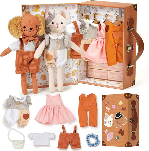 Golray Portable Dress Up Plush Doll Set with Storage Case, Cat &