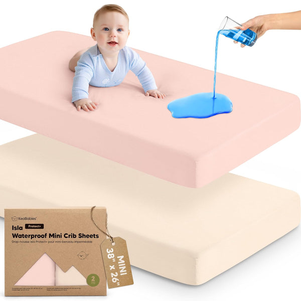 2-Pack Waterproof Pack and Play Sheets, Mini Crib Sheets Fitted for Boy,