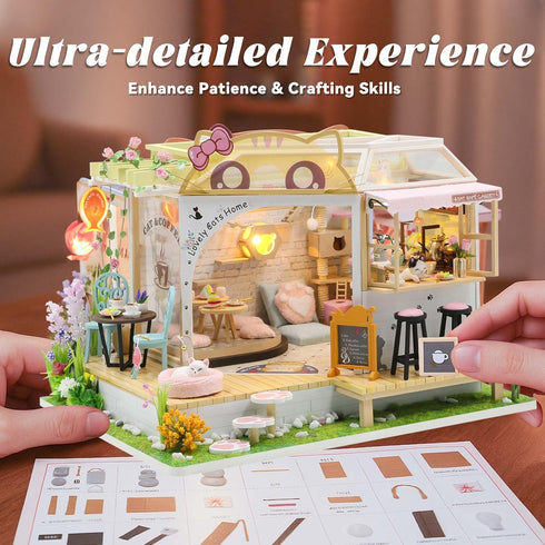 DIY Miniature Cat Cafe Dollhouse Kit - Perfect Valentine's Gift