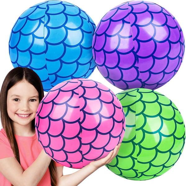 FUTUREPLUSX 4PCS Mermaid Beach Balls, 10 Inch Inflatable Pool Party Decorations for Girls