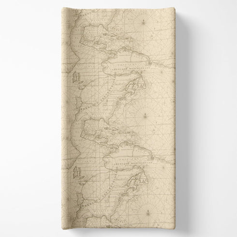 Glenna Jean Cotton Cream Map Adventure Diaper Changing Pad Cover, Vintage Explorer Design, Soft
