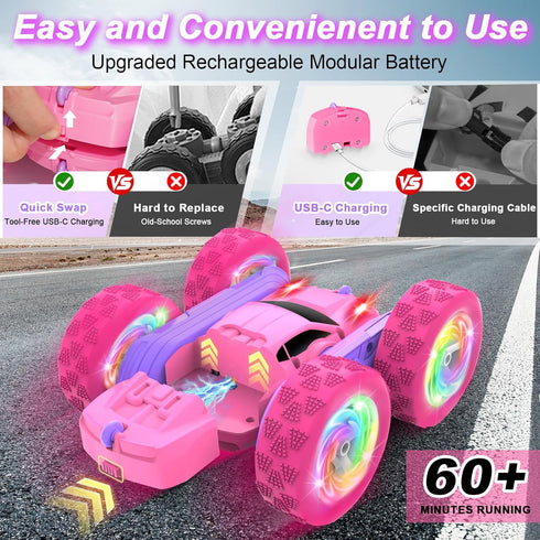 2.4 360Rotating 6 7 8 9 10 11 12 Remote Control Car, RC Cars for Girls, GHz Double Sided RC Crawler with Upgraded USB-C