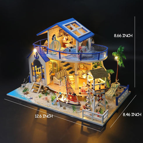 Miniature House Kit, DIY Doll House Kit, Mini House for Adults, Beach House