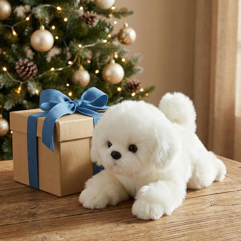 12" CU-MATE Plush Maltese Dog Toys, Simulation-Realistic & Lifelike Soft Stuffed Animal Dog, Handmade Lying Stuffed Dog