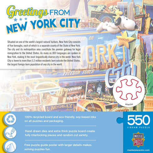 Masterpieces 550 Piece Jigsaw Puzzle - Greetings from New York for Adults and Family, 18"x24"