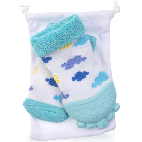 Nuby Soothing Teether Sock - Sky Blue Clouds, 5"
