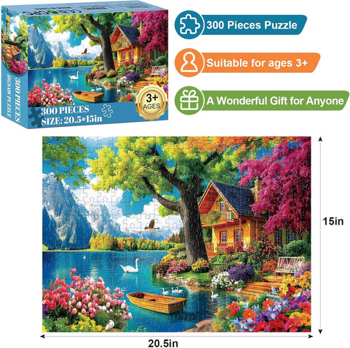 300 8-10 10-12,Challenging 20.5x15in Piece Puzzles for Adults,Vintage Lake House Jigsaw Puzzle for Adults Kids