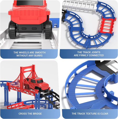 Set, 24 Playset 6 7 8 DIY Construction Race Track Pieces with Battery Powered Car,Bridge Building Track Assembly Track