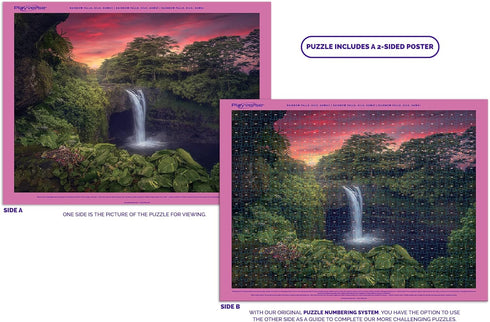 Rainbow Falls, Hawaii Waterfall - 500 Piece Jigsaw Puzzle for Adults, 20.4 in. x 14.9 in. | 52 x 38 cm