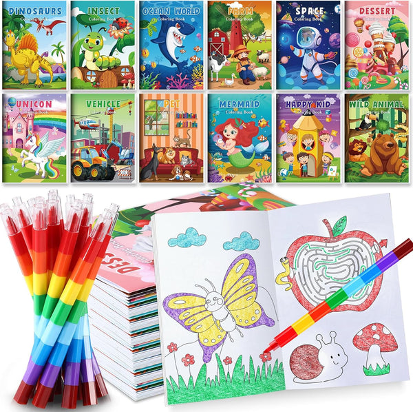 BenLouis Coloring Books for Kids With Stacking Crayons Set Mini Coloring Books