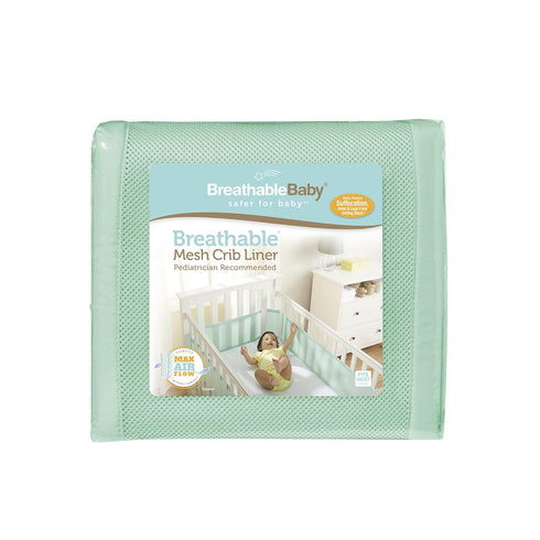 BreathableBaby Breathable Mesh Liner for Full-Size Cribs, Classic 3mm Mesh, Mint Green (Size 4FS)