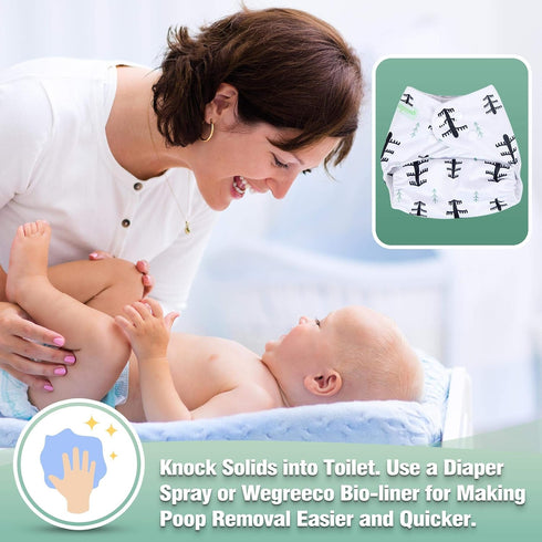6 Pack 6 1 wegreeco Cloth Diapers with Inserts & Wet Bag, Washable Cloth Diapers for Babies, One Size Adjustable