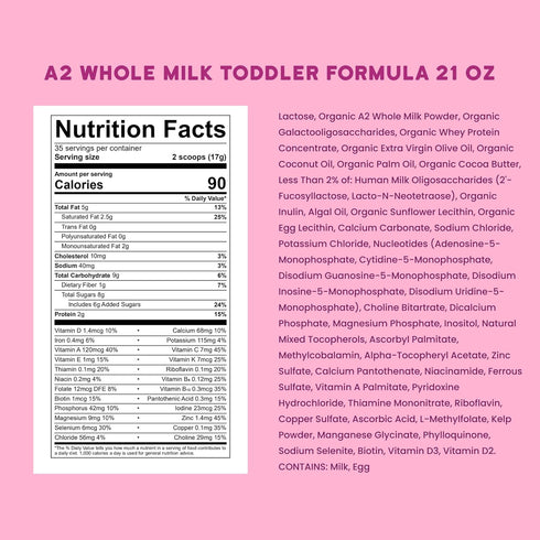 12-36 A2 A2 21 Oz Serenity Kids Month Whole Milk Toddler Formula Powder - Organic Grass-Fed Whole Milk