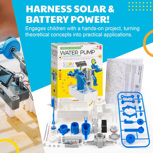 Green Science - Hybrid Solar Power Water Pump - Dual Power STEM Toys Educational Kit for Kids - Solar and Battery