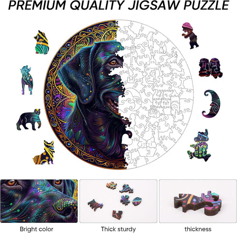 5MM 500 (16.7"*16.7") Ruikiyart Wooden Puzzles for Adults, Pieces Happy Labrador Wooden Jigsaw Puzzles, Unique Shapes