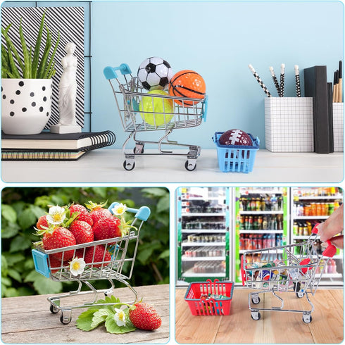 134pcs Mini Shopping Cart Basket, Miniature Food Drink Bottle Supermarket Metal Handcart Toys for Dollhouse Supplies