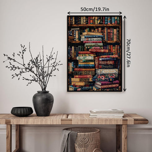 Larkipuzz 1000 Vintage Library Bookshelf Jigsaw Puzzle Piece for Adult, Funny Books Challenging Painting Jigsaw