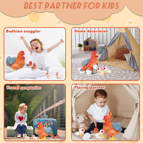 9 1 Set, in Chicken Stuffed Animal Stuffed Chicken Plush Toy with Zippered Belly, Egg Laying Hen with Chicks and Eggs