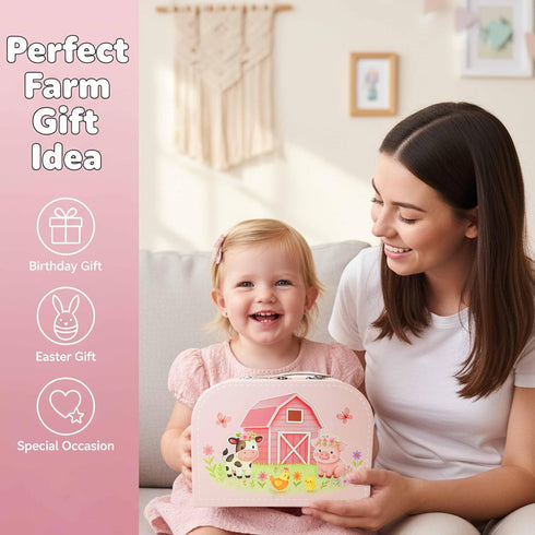 Set 47PCS Sets 3-5 Lajeje Pink Barn Tea Party for Little Girls, Farm Animal Pretend Play Tea Time Kit, Tea for Toddlers