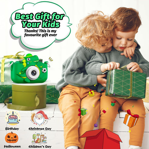Cimizi 32G 3 4 5 6 7 8 9 10 11 12 Dinosaur Kids Camera for Boys Girls, Toddler Digital Selfie Camera with Cute