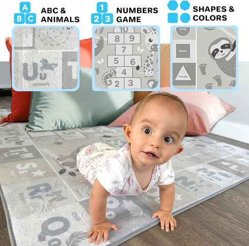 6-12 1-3 QUOKKA Baby Mat for Floor Play for Babies Months Super Soft Baby Floor Play Mat for Toddlers ABC Grey Extra
