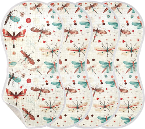 FLildon 2PCS Muslin Burp Cloth for Baby Dragonfly Pattern Super Absorbent Burping Cloths, Bibs for Newborn Boys Girls