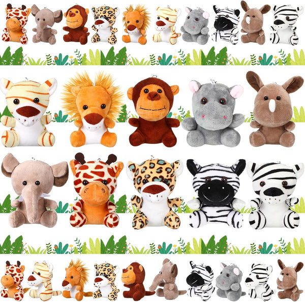 Leitee 10 Pieces Mini Plush Safari Stuffed Animals - 4.8 Inch Jungle Animal Plush Bulk - Lion Tiger Elephant Giraffe