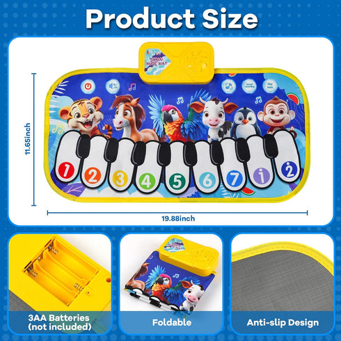 KAYOMIPE Floor Piano Mat for Toddlers,Musical Mats W/ Animal Sounds&Songs,Kids Sensory Educational Carpet Toys,Blanket