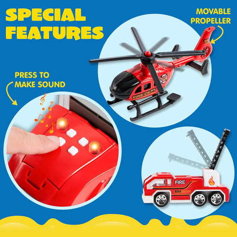 JOYIN 25 in 1 Fire Truck Vehicle Toy Set with Sounds and Lights, Mini Rescue Fire Truck Car Toy for Boys Over 3