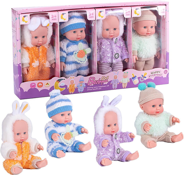 Vueos 4 Pcs 7 Inch Baby Doll Playset with 4 Adorable Clothes, Mini