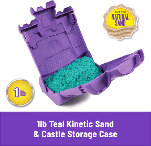Kinetic Sand, Castle Case with 1lb Teal Play Sand, Multipurpose Play Space and Storage Container, Sensory Toys for Kids Ages 3 and up by Kinetic Sand
