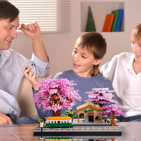 Japanese Cherry Blossom Tree Flower Micro Building Blocks Set for Adults, Mini Bricks Model for Decorative Present