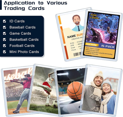 Maileto 15 Pack 3"x4" Top Loads for Cards Hard Plastic Card Sleeves Baseball Card Protectors Hard Plastic Sports Card